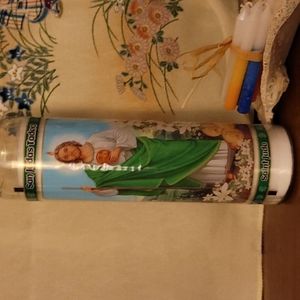 Saint Jude glass pillar candle, San Judas Tadeo